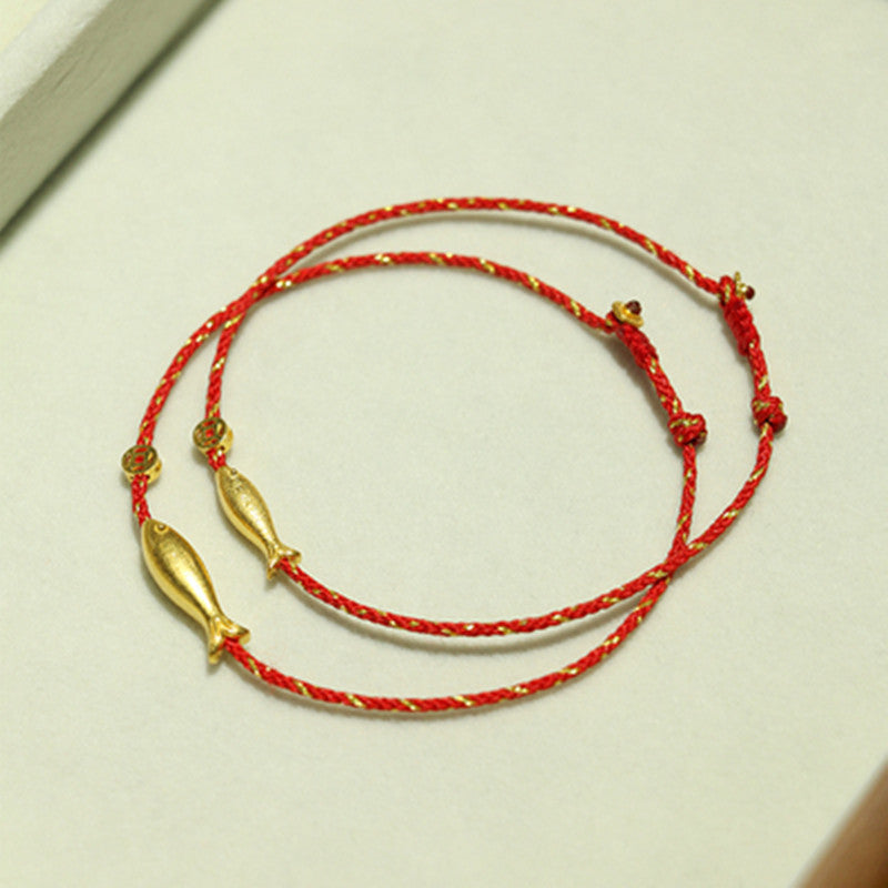 Bracelet tressé en plaqué or 14 carats avec poisson Koi et Buddha Stones