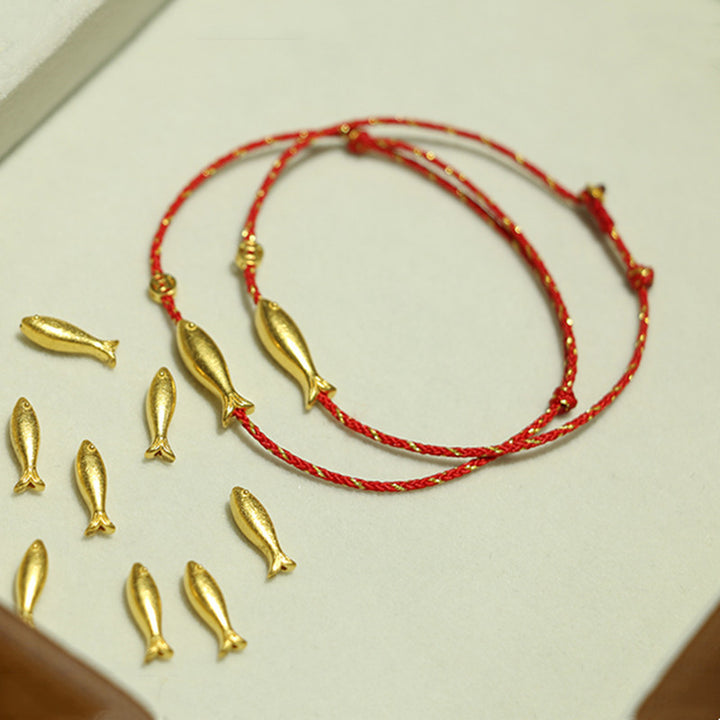Bracelet tressé en plaqué or 14 carats avec poisson Koi et Buddha Stones