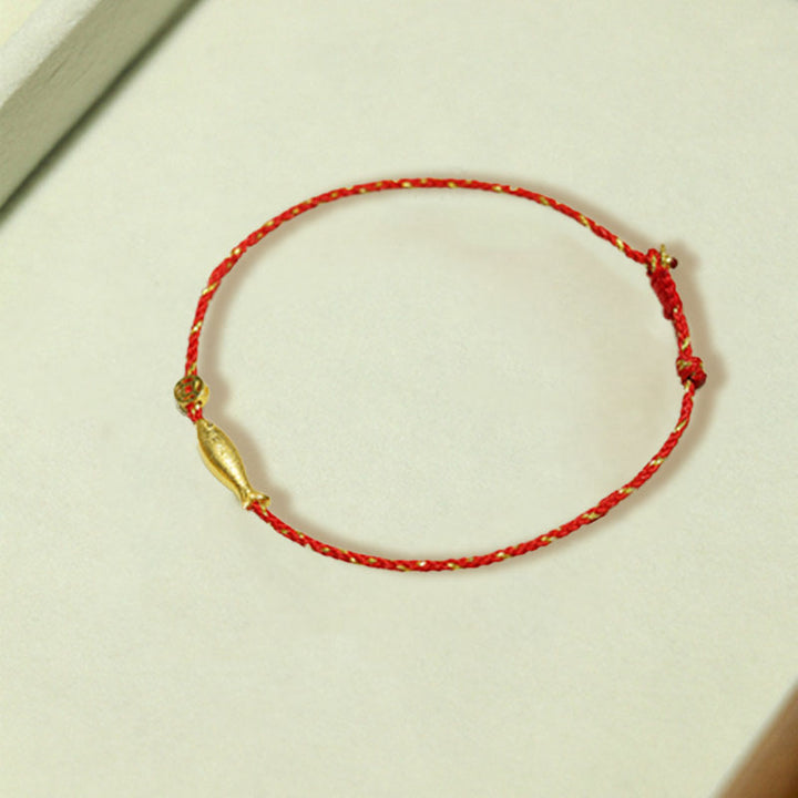 Bracelet tressé en plaqué or 14 carats avec poisson Koi et Buddha Stones
