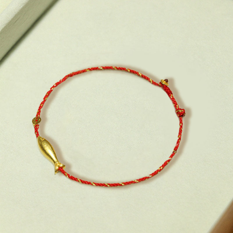 Bracelet tressé en plaqué or 14 carats avec poisson Koi et Buddha Stones