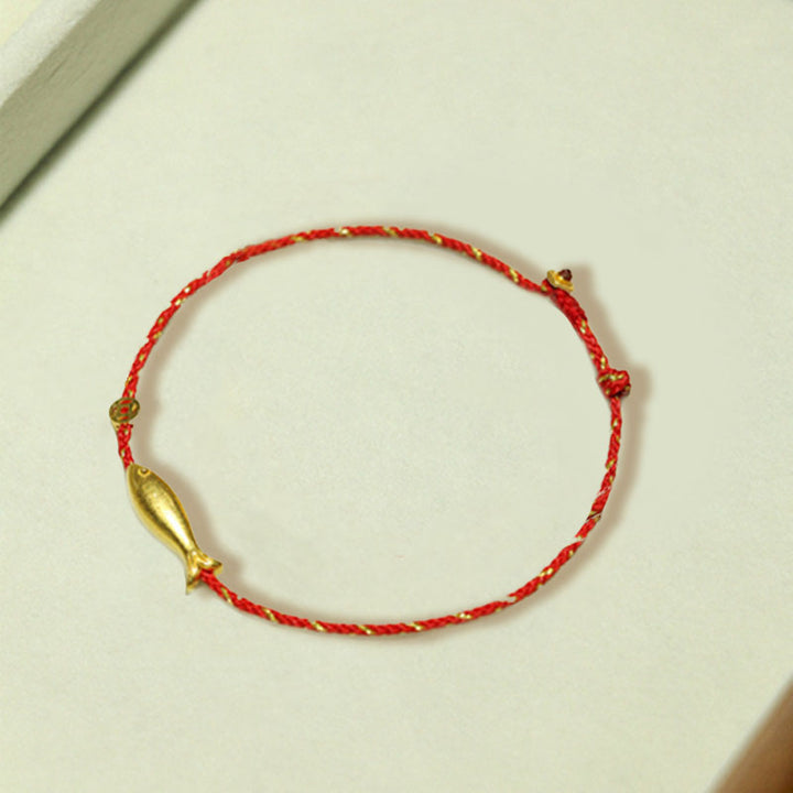 Bracelet tressé en plaqué or 14 carats avec poisson Koi et Buddha Stones