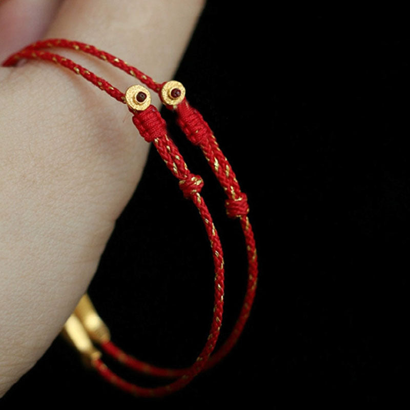 Bracelet tressé en plaqué or 14 carats avec poisson Koi et Buddha Stones