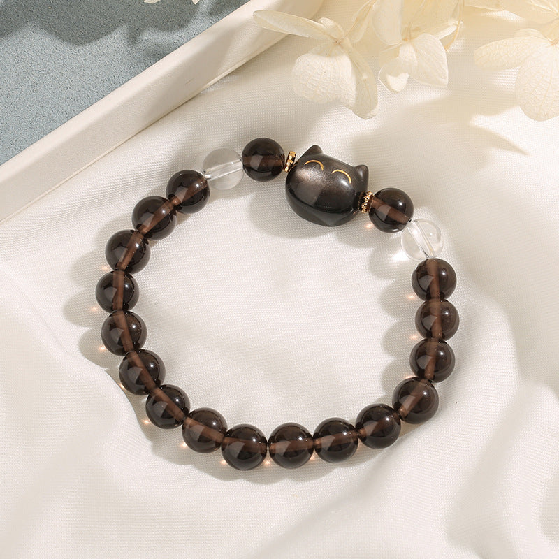 Bracelet positif en obsidienne glacée naturelle Buddha Stones et chat mignon en obsidienne argentée - image 3