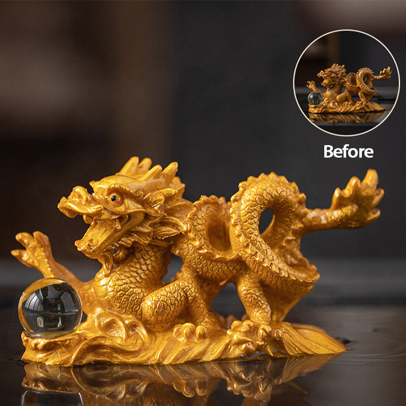 Buddha Stones Année du Dragon Couleur Changeante Résine Chance Succès Thé Animal de Compagnie Figurine Décoration - Dragon d'or 15,9 x 5,5 x 7,9 cm - image 1