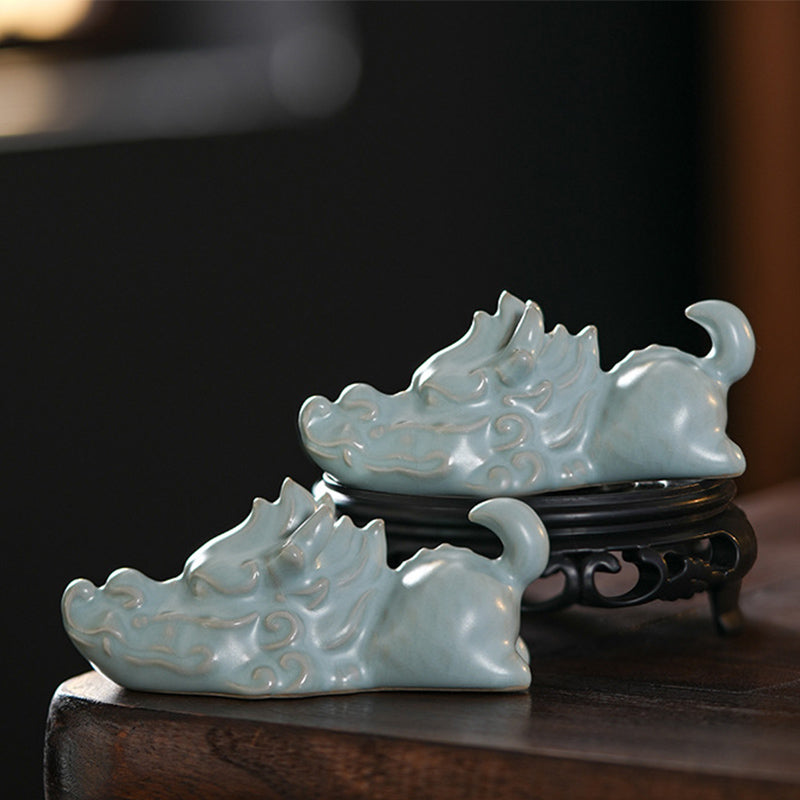 Buddha Stones Année du Dragon Chance Thé en céramique Figurine pour animaux de compagnie Décoration de la maison - Une paire de Dragon Tea Pets - image 0