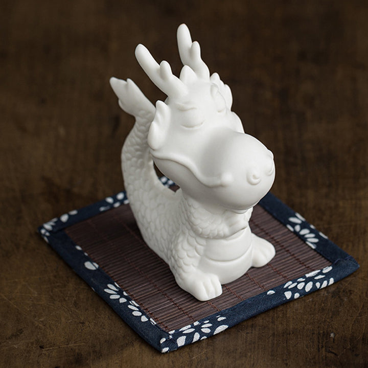 Buddha Stones Année du Dragon Chance Porcelaine Blanche Thé en Céramique Figurine pour Animaux de Compagnie Décoration de Maison - image 1