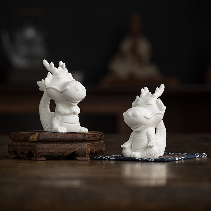 Buddha Stones Année du Dragon Chance Porcelaine Blanche Thé en Céramique Figurine pour Animaux de Compagnie Décoration de Maison - image 15
