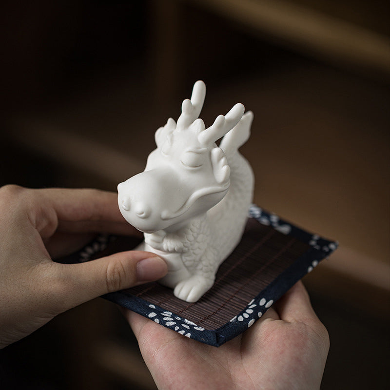Buddha Stones Année du Dragon Chance Porcelaine Blanche Thé en Céramique Figurine pour Animaux de Compagnie Décoration de Maison - image 6