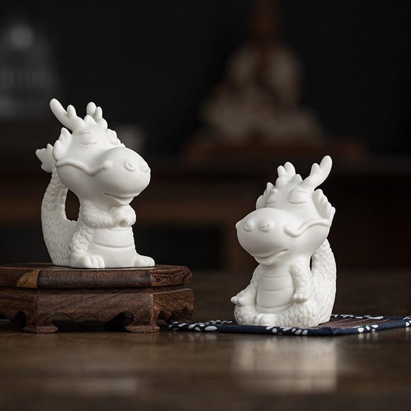 Buddha Stones Année du Dragon Chance Porcelaine Blanche Thé en Céramique Figurine pour Animaux de Compagnie Décoration de Maison - image 17