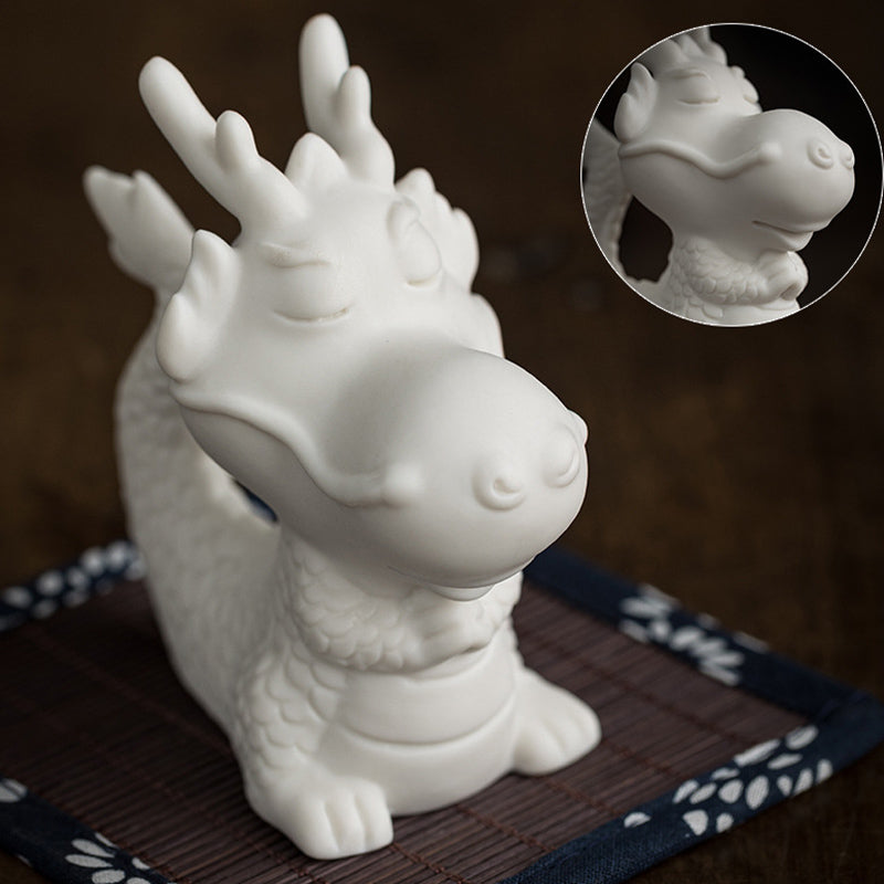 Buddha Stones Année du Dragon Chance Porcelaine Blanche Thé en Céramique Figurine pour Animaux de Compagnie Décoration de Maison - image 5