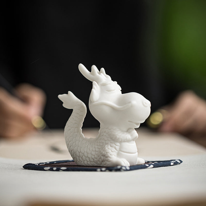 Buddha Stones Année du Dragon Chance Porcelaine Blanche Thé en Céramique Figurine pour Animaux de Compagnie Décoration de Maison - image 7
