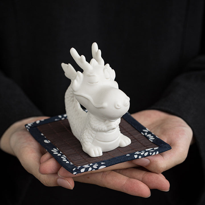 Buddha Stones Année du Dragon Chance Porcelaine Blanche Thé en Céramique Figurine pour Animaux de Compagnie Décoration de Maison - image 3