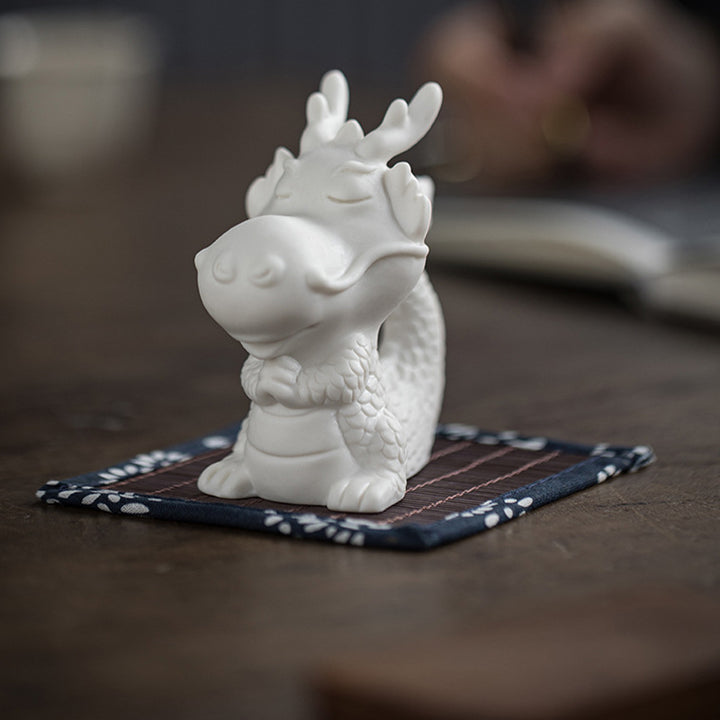 Buddha Stones Année du Dragon Chance Porcelaine Blanche Thé en Céramique Figurine pour Animaux de Compagnie Décoration de Maison - image 4