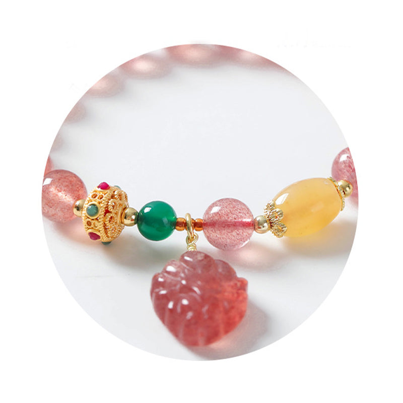 Bracelet de guérison en quartz fraise naturel Buddha Stones, renard à neuf queues