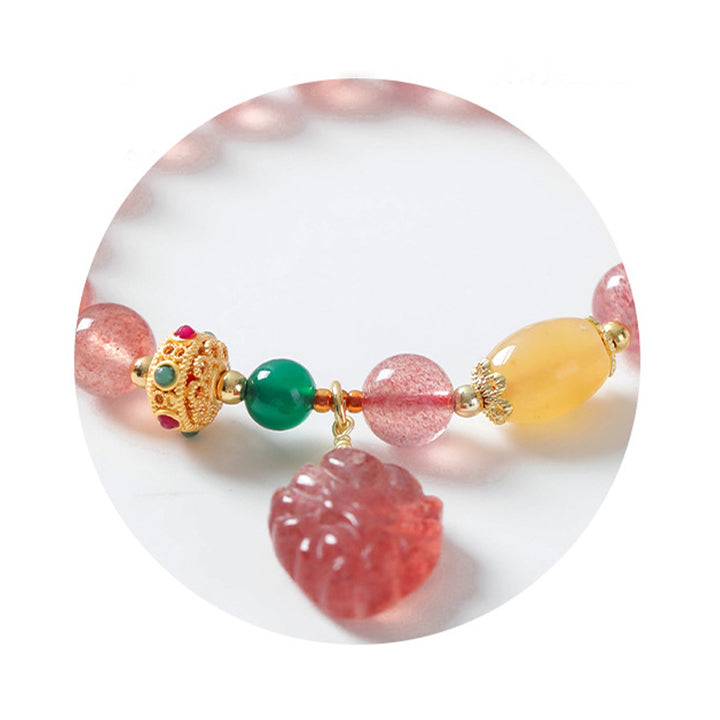 Bracelet de guérison en quartz fraise naturel Buddha Stones, renard à neuf queues