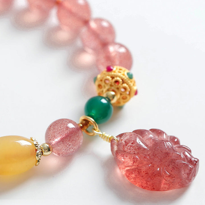 Bracelet de guérison en quartz fraise naturel Buddha Stones, renard à neuf queues