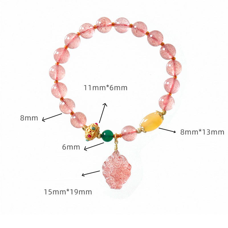 Bracelet de guérison en quartz fraise naturel Buddha Stones, renard à neuf queues