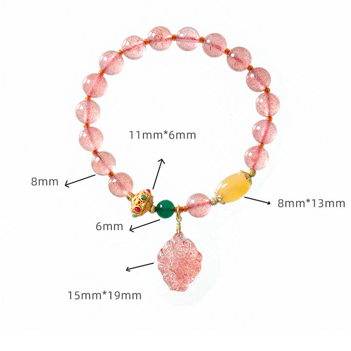 Bracelet de guérison en quartz fraise naturel Buddha Stones, renard à neuf queues
