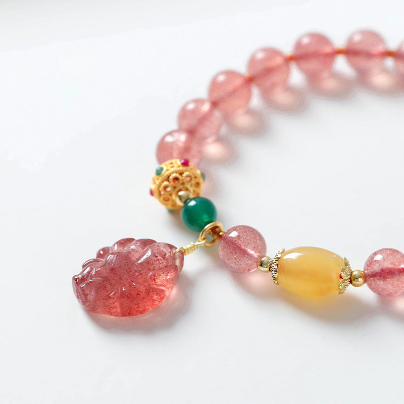 Bracelet de guérison en quartz fraise naturel Buddha Stones, renard à neuf queues