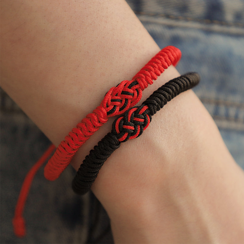 Bracelet tibétain en corde avec protection et nœud chinois porte-bonheur, lot de 2 Buddha Stones