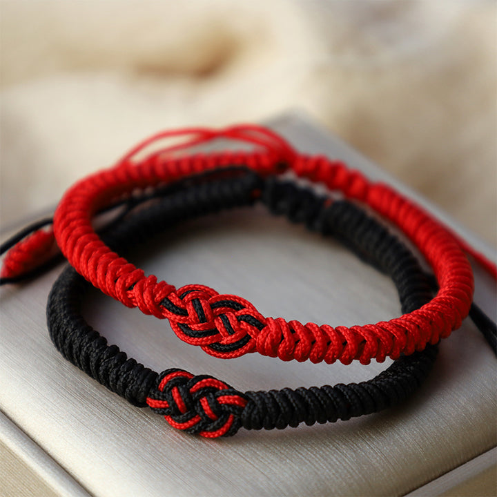 Bracelet tibétain en corde avec protection et nœud chinois porte-bonheur, lot de 2 Buddha Stones