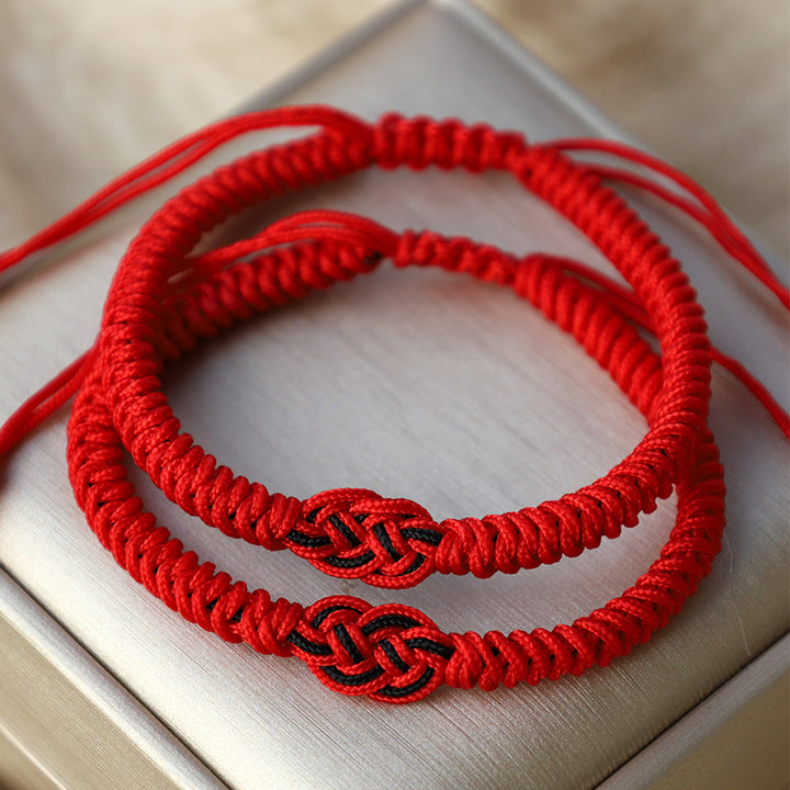 Bracelet tibétain en corde avec protection et nœud chinois porte-bonheur, lot de 2 Buddha Stones