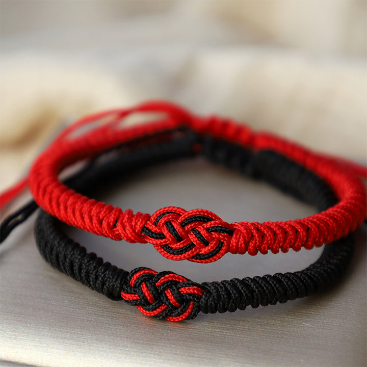 Bracelet tibétain en corde avec protection et nœud chinois porte-bonheur, lot de 2 Buddha Stones