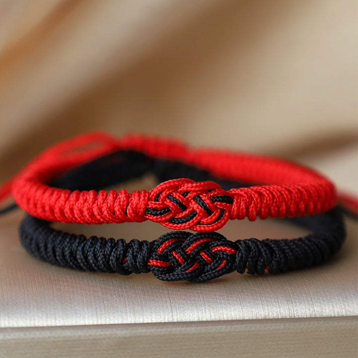 Bracelet tibétain en corde avec protection et nœud chinois porte-bonheur, lot de 2 Buddha Stones