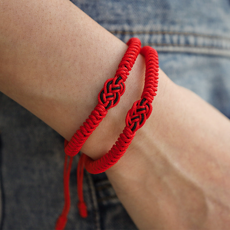 Bracelet tibétain en corde avec protection et nœud chinois porte-bonheur, lot de 2 Buddha Stones