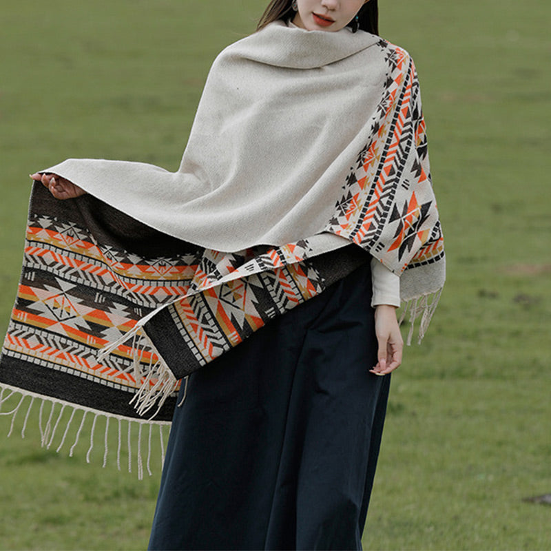 Châle tibétain en Buddha Stones, écharpe de voyage confortable et colorée à géométrie d'hiver - image 1