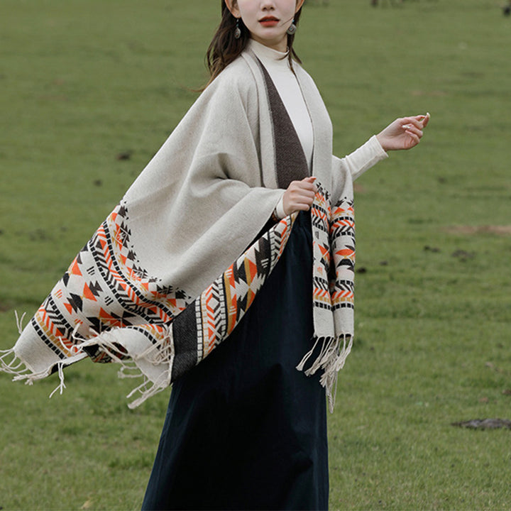 Châle tibétain en Buddha Stones, écharpe de voyage confortable et colorée à géométrie d'hiver - image 2