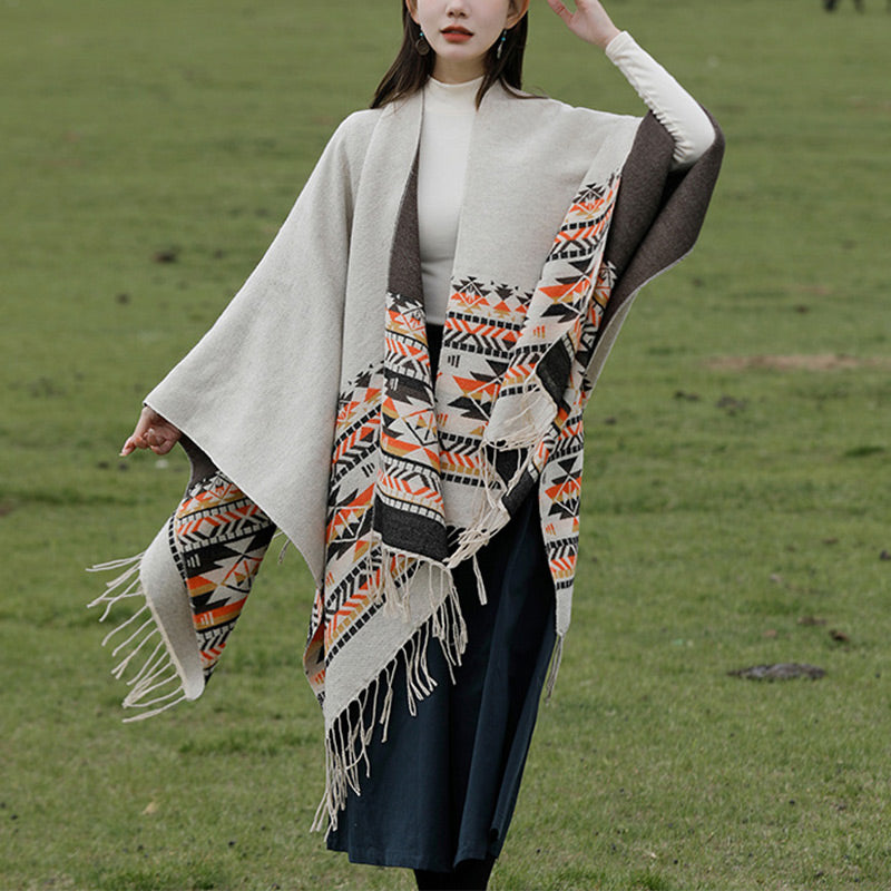 Châle tibétain en Buddha Stones, écharpe de voyage confortable et colorée à géométrie d'hiver - image 3