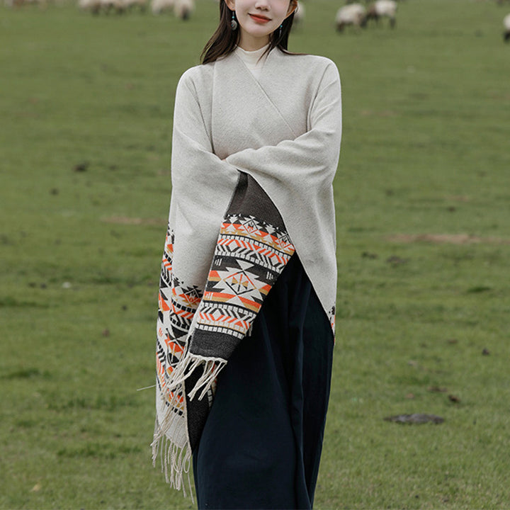 Châle tibétain en Buddha Stones, écharpe de voyage confortable et colorée à géométrie d'hiver - image 4