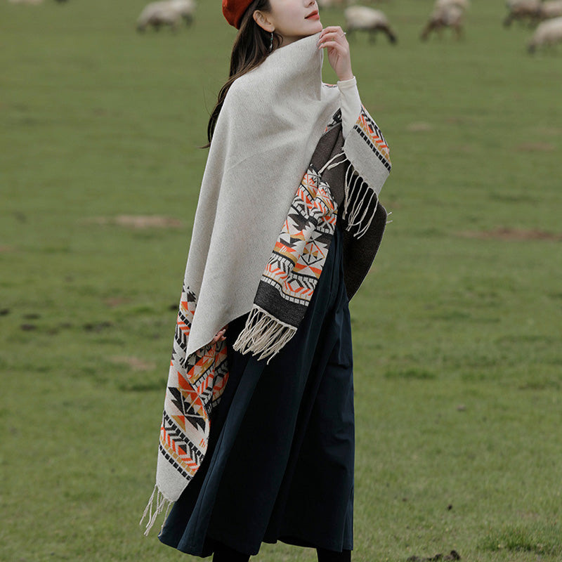 Châle tibétain en Buddha Stones, écharpe de voyage confortable et colorée à géométrie d'hiver - image 5