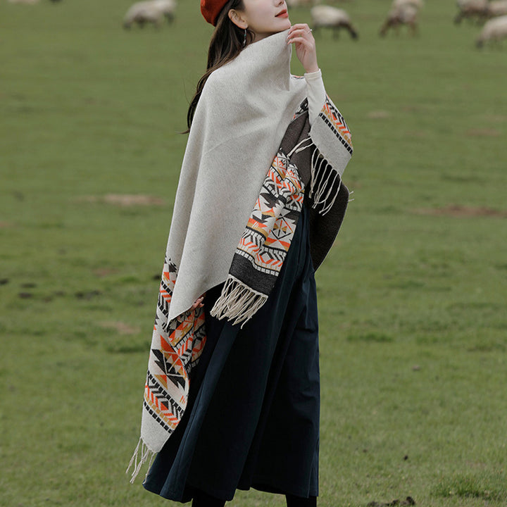 Châle tibétain en Buddha Stones, écharpe de voyage confortable et colorée à géométrie d'hiver - image 5