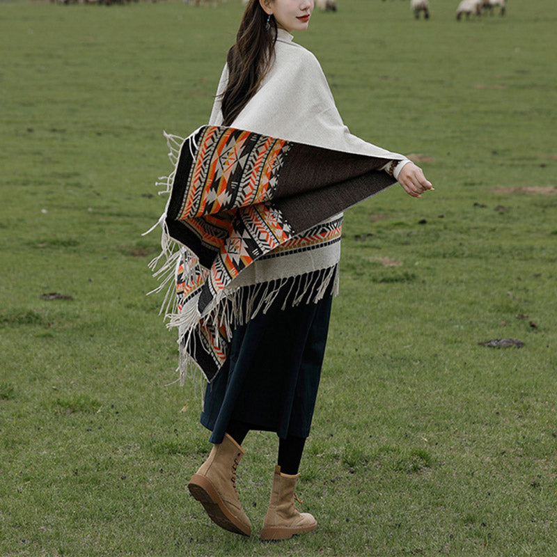 Châle tibétain en Buddha Stones, écharpe de voyage confortable et colorée à géométrie d'hiver - image 10