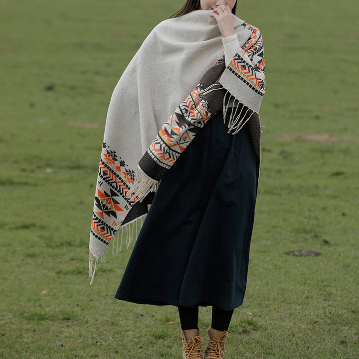 Châle tibétain en Buddha Stones, écharpe de voyage confortable et colorée à géométrie d'hiver - image 8