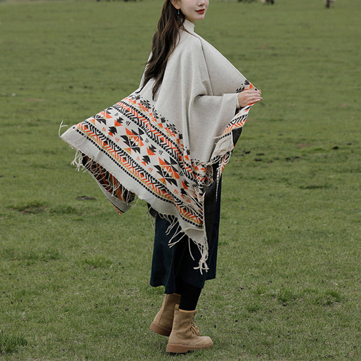 Châle tibétain en Buddha Stones, écharpe de voyage confortable et colorée à géométrie d'hiver - image 7