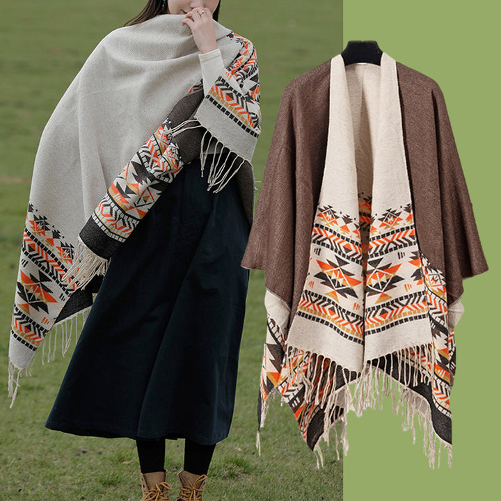 Châle tibétain en Buddha Stones, écharpe de voyage confortable et colorée à géométrie d'hiver - image 11