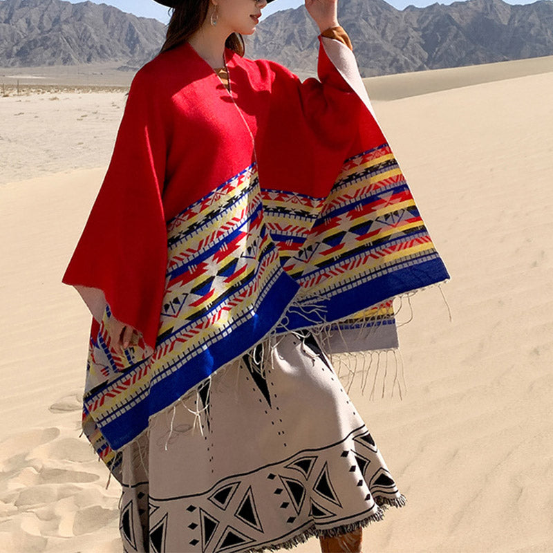 Châle tibétain en Buddha Stones, écharpe de voyage confortable et colorée à géométrie d'hiver - image 21