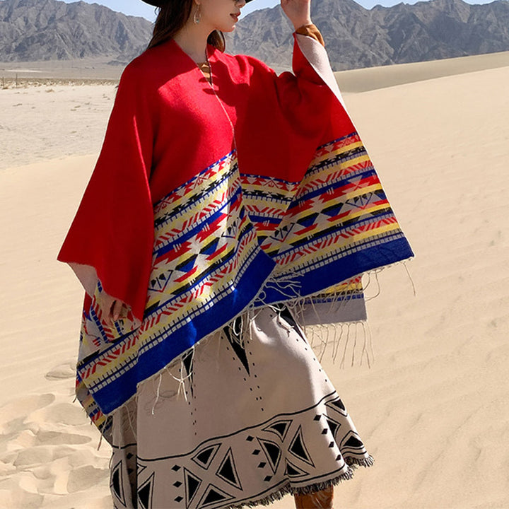 Châle tibétain en Buddha Stones, écharpe de voyage confortable et colorée à géométrie d'hiver - image 21
