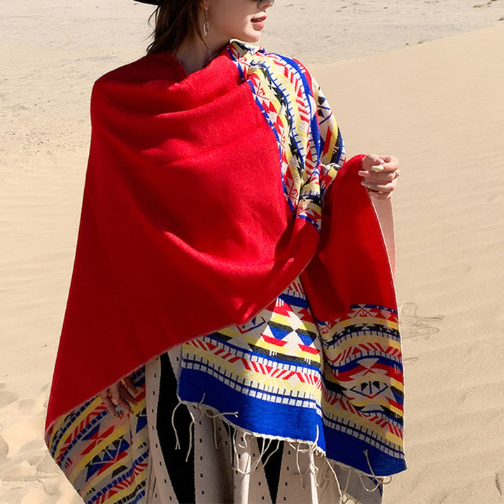 Châle tibétain en Buddha Stones, écharpe de voyage confortable et colorée à géométrie d'hiver - image 17