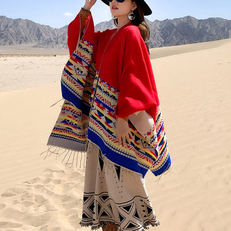 Châle tibétain en Buddha Stones, écharpe de voyage confortable et colorée à géométrie d'hiver - image 18