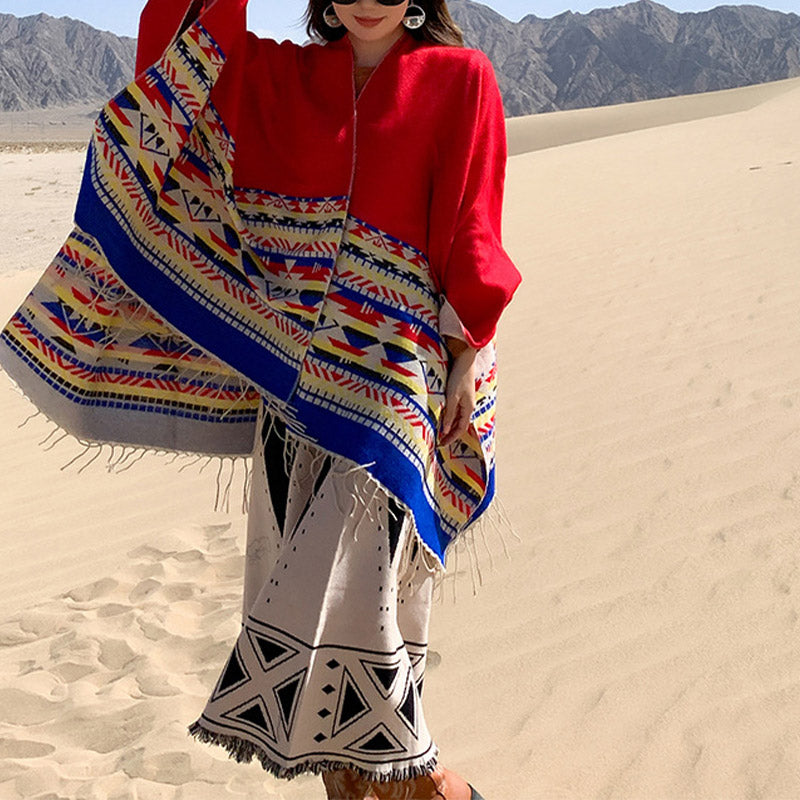 Châle tibétain en Buddha Stones, écharpe de voyage confortable et colorée à géométrie d'hiver - image 20
