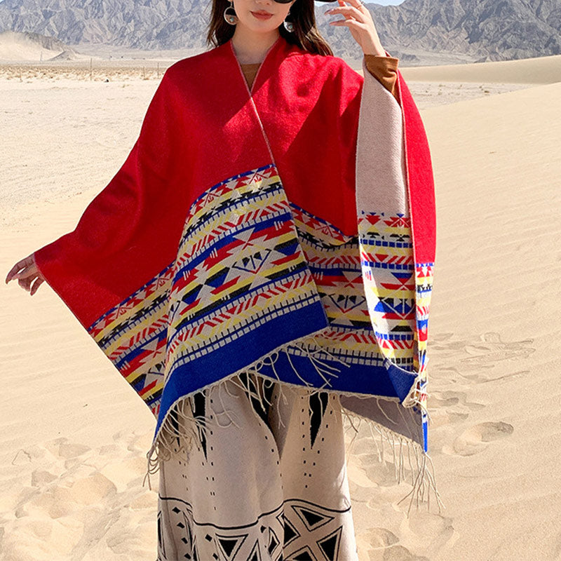 Châle tibétain en Buddha Stones, écharpe de voyage confortable et colorée à géométrie d'hiver - image 14