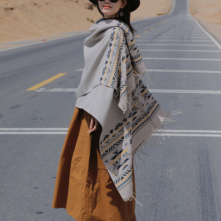 Châle tibétain en Buddha Stones, écharpe de voyage confortable et colorée à géométrie d'hiver - image 27