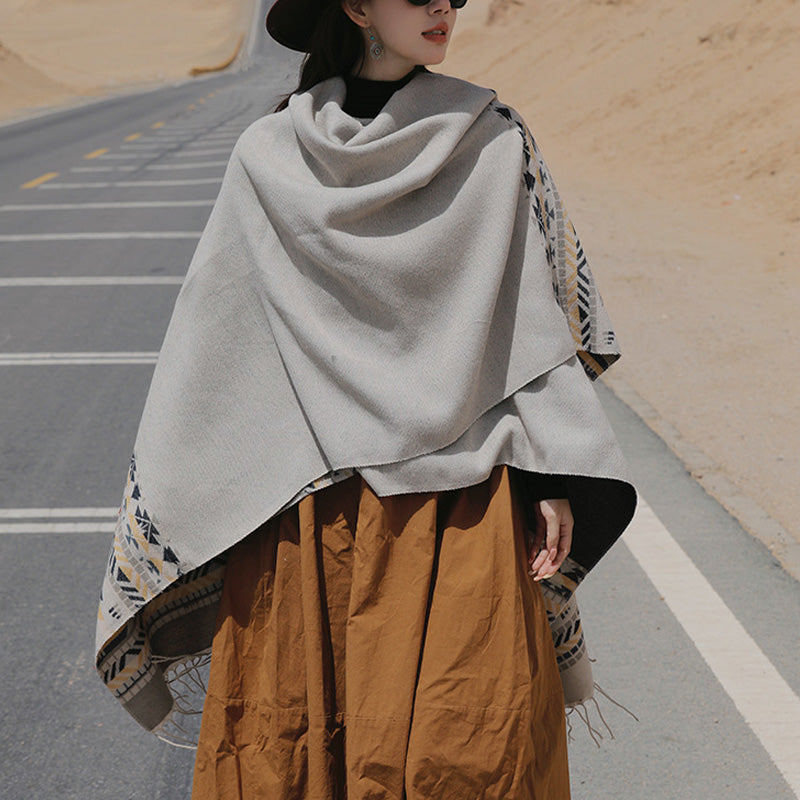 Châle tibétain en Buddha Stones, écharpe de voyage confortable et colorée à géométrie d'hiver - image 26