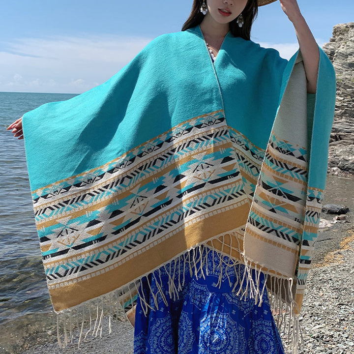 Châle tibétain en Buddha Stones, écharpe de voyage confortable et colorée à géométrie d'hiver - image 29