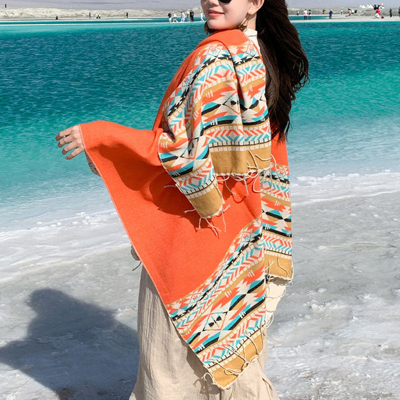 Châle tibétain en Buddha Stones, écharpe de voyage confortable et colorée à géométrie d'hiver - image 38