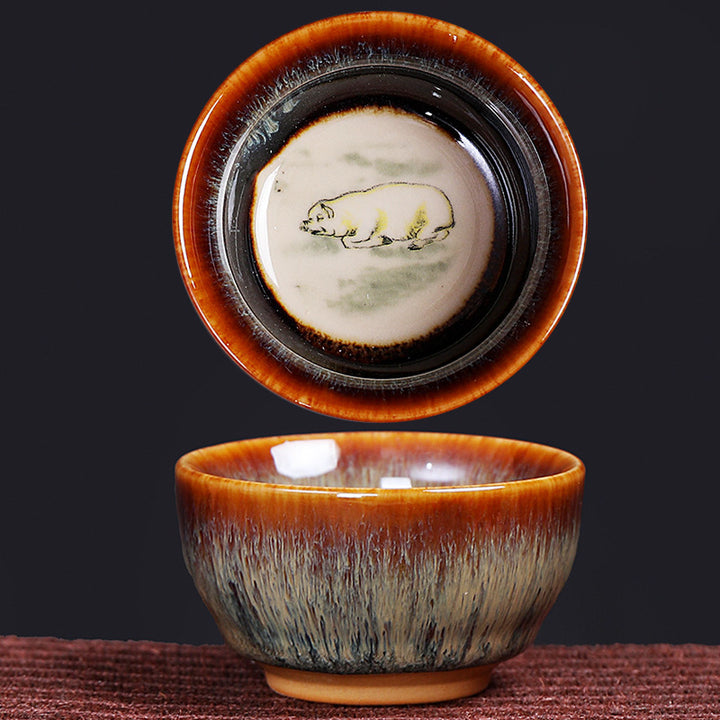 Tasse à thé en céramique avec 12 motifs du zodiaque chinois et Buddha Stones Tasse à thé chinoise Kung Fu Jian Zhan 73 ml